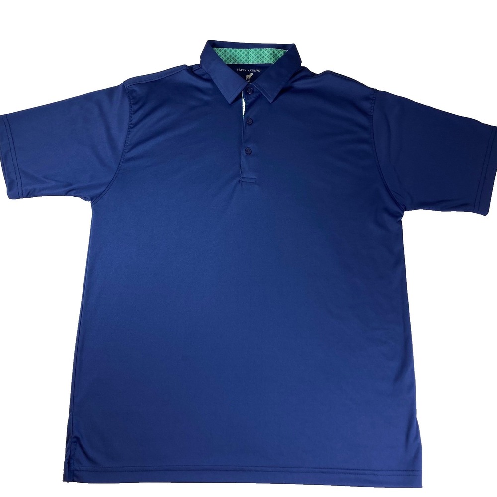 HORN LEGEND Mens Navy Blue Golf Polo Shirt Performance Luxury Size M